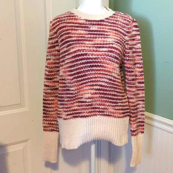 LOFT Sweaters - Loft Outlet Large Colorful Sweater Maroon Cream